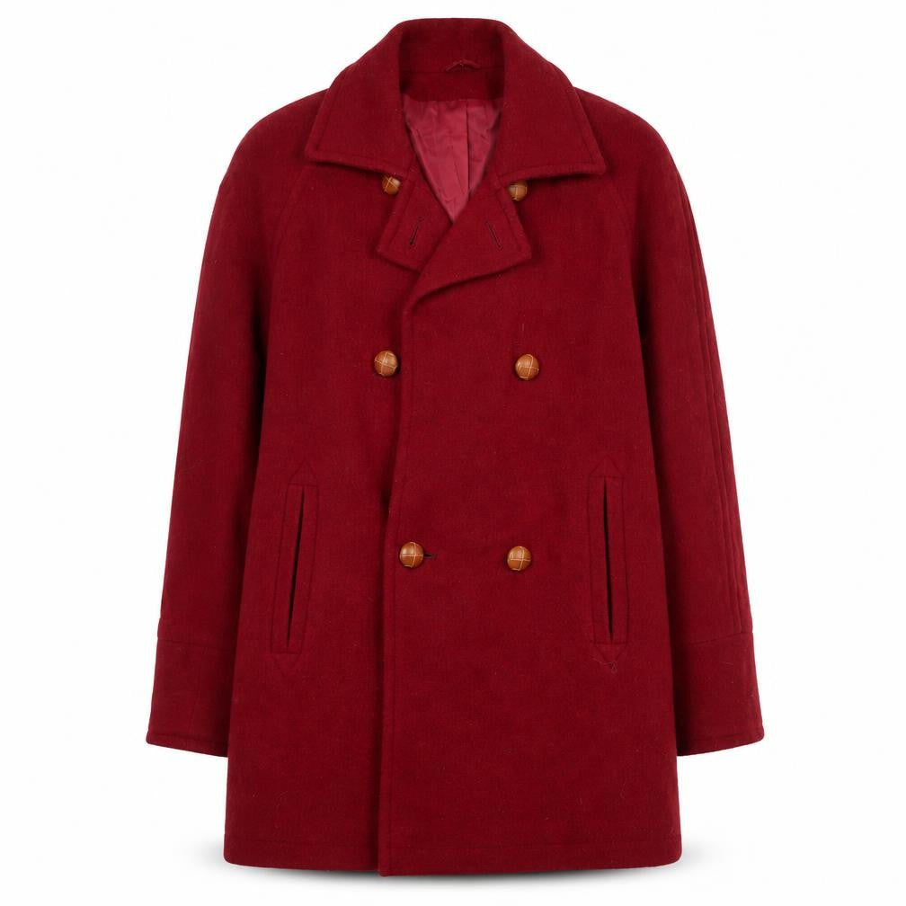 Front view of Definitions Women's Red Wool Pea Coat, size 12, Lined Classic Style