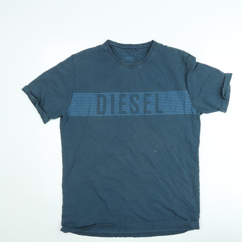 Diesel Men's Blue Logo Graphic Crew Neck Cotton T-Shirt Size L