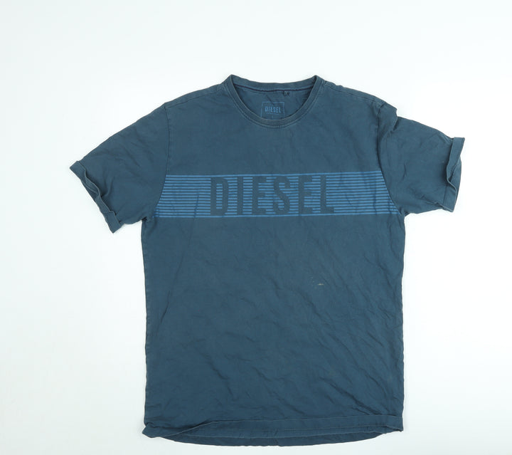 Diesel Men's Blue Logo Graphic Crew Neck Cotton T-Shirt Size L
