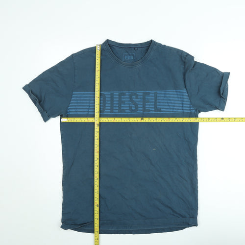 Diesel Men's Blue Logo Graphic Crew Neck Cotton T-Shirt Size L