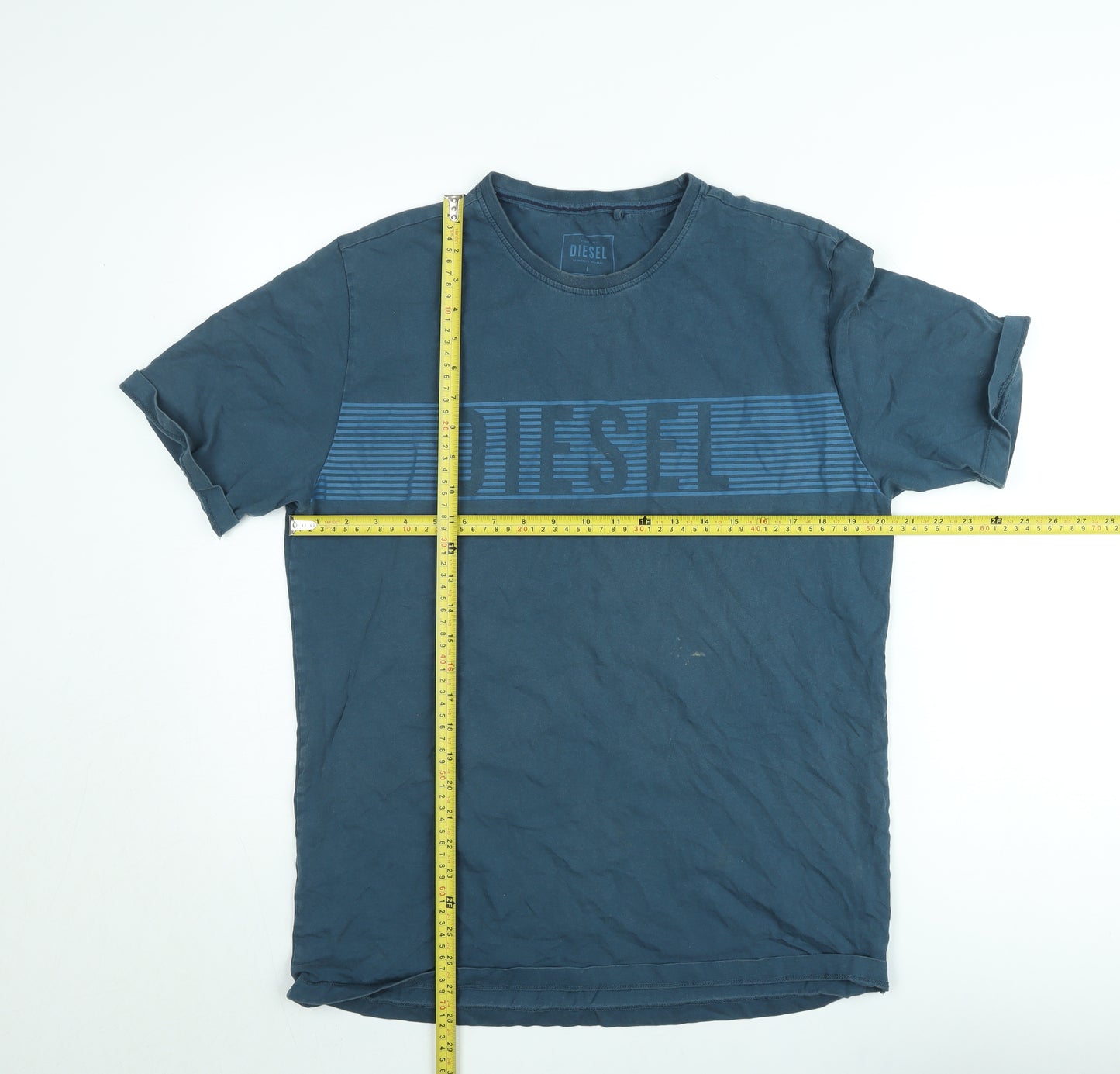 Diesel Men's Blue Logo Graphic Crew Neck Cotton T-Shirt Size L
