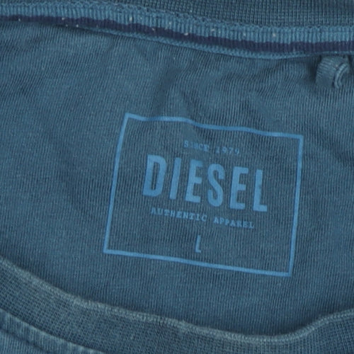 Diesel Men's Blue Logo Graphic Crew Neck Cotton T-Shirt Size L