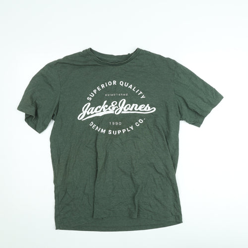 Jack & Jones Men's Green Crew Neck Graphic T-Shirt Size L