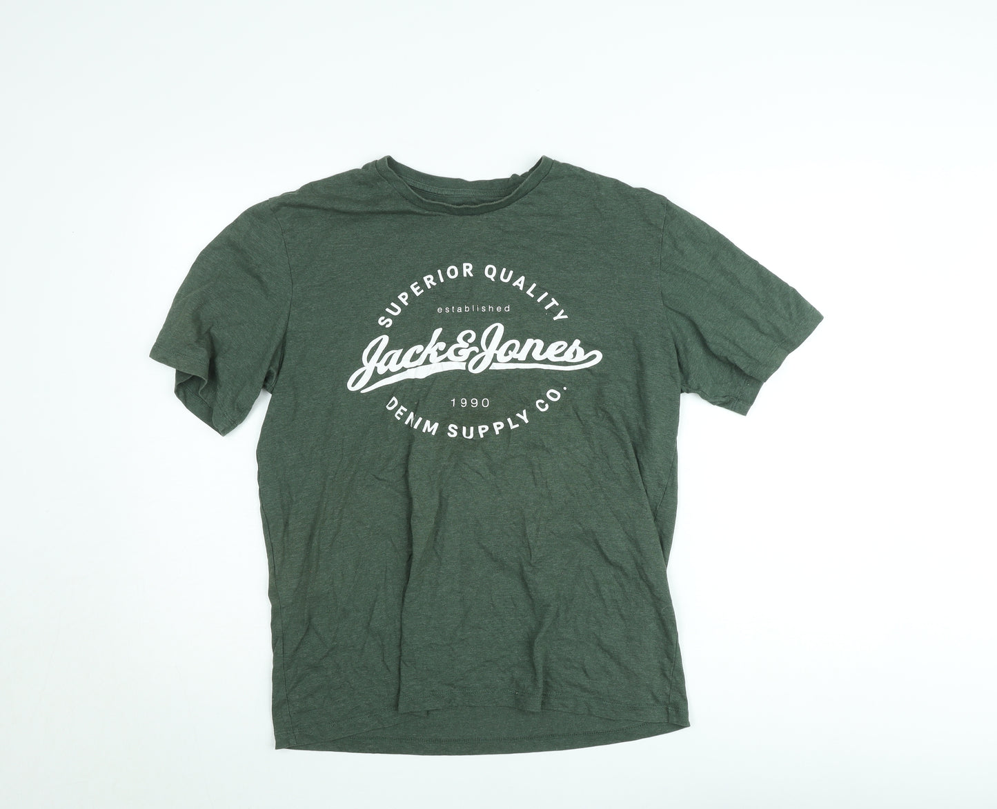 Jack & Jones Men's Green Crew Neck Graphic T-Shirt Size L