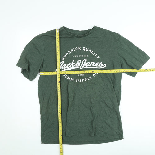 Jack & Jones Men's Green Crew Neck Graphic T-Shirt Size L