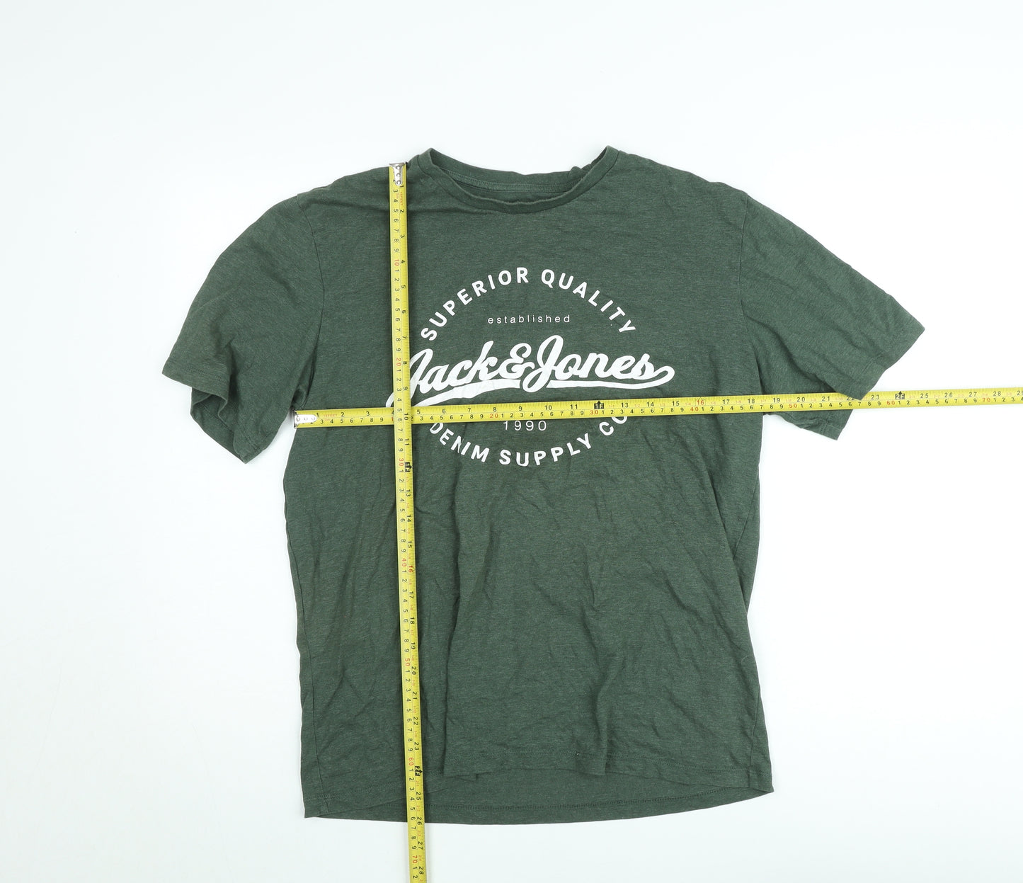 Jack & Jones Men's Green Crew Neck Graphic T-Shirt Size L
