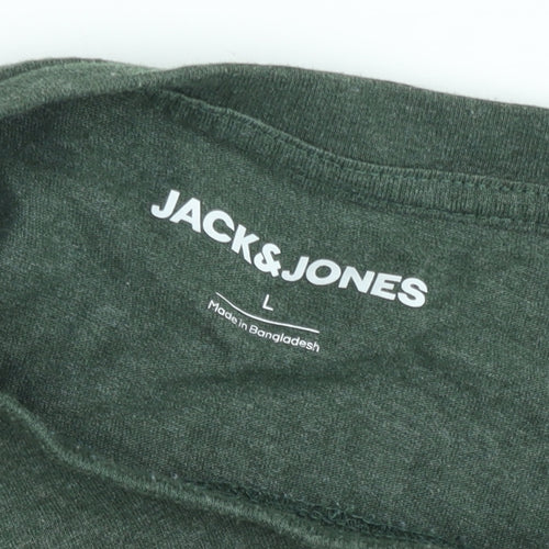 Jack & Jones Men's Green Crew Neck Graphic T-Shirt Size L