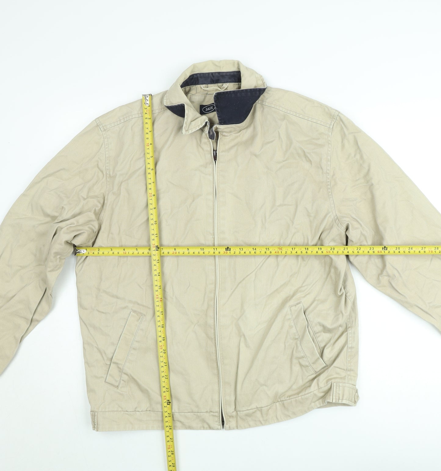 EASY Men's Beige Cotton Twill Full Zip Casual Jacket Size M