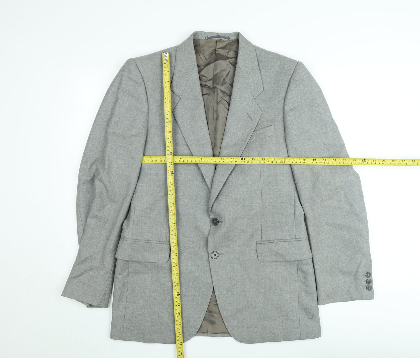 Jaeger Men's Grey Wool Single-Breasted Blazer 48R Classic Fit Jacket