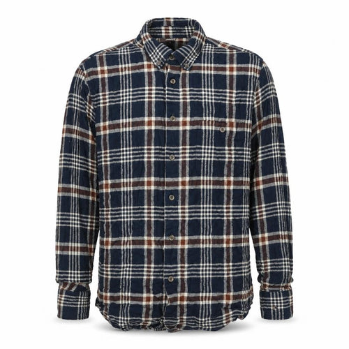 Dunnes Stores Men's Navy Brown Check Flannel Cotton Button-Up Shirt L Regular Fit