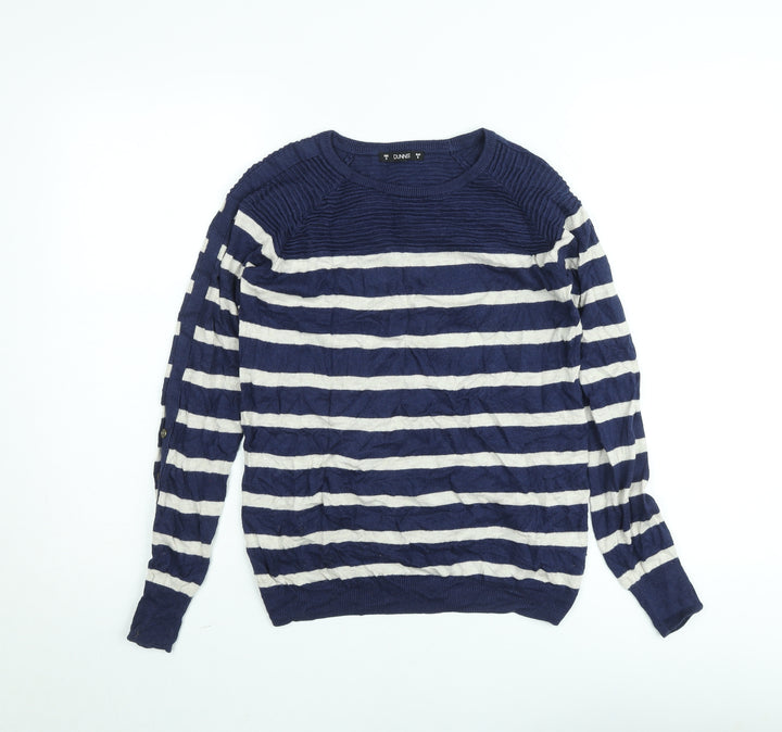 Dunnes Women's Blue Striped Crew Neck Cotton Knit Jumper Size S