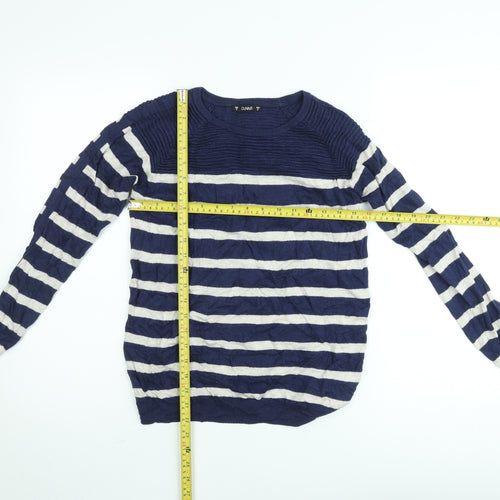 Dunnes Women's Blue Striped Crew Neck Cotton Knit Jumper Size S