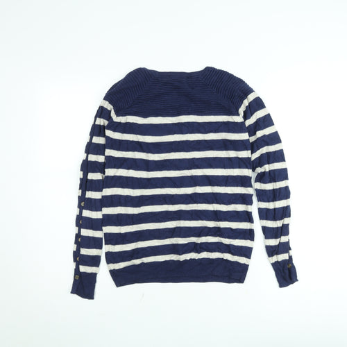 Dunnes Women's Blue Striped Crew Neck Cotton Knit Jumper Size S
