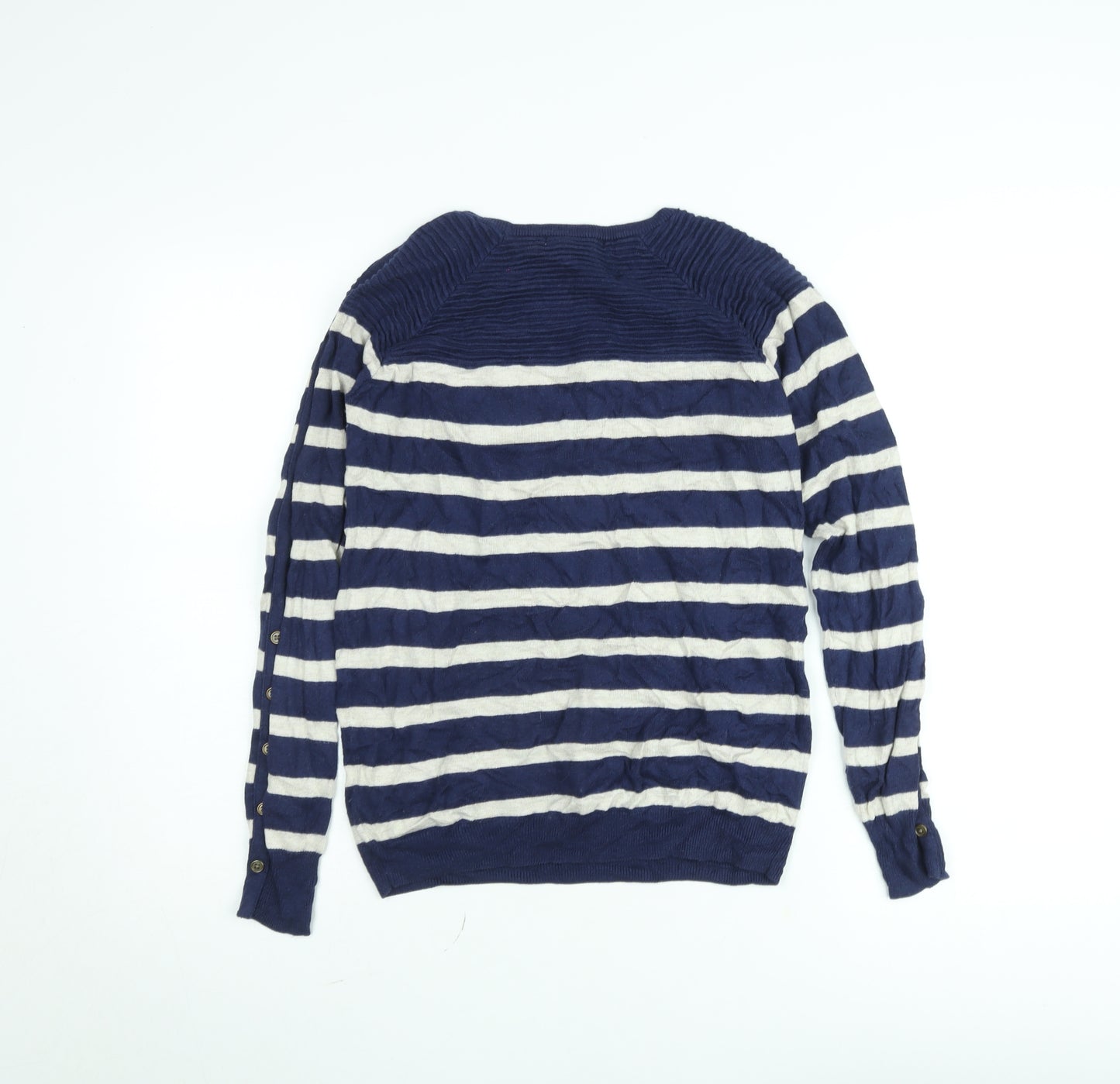 Dunnes Women's Blue Striped Crew Neck Cotton Knit Jumper Size S