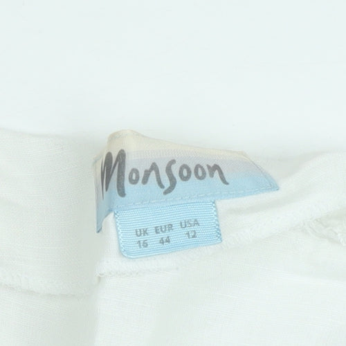 Monsoon Women White Cotton Embroidered Button Blouse Size 16
