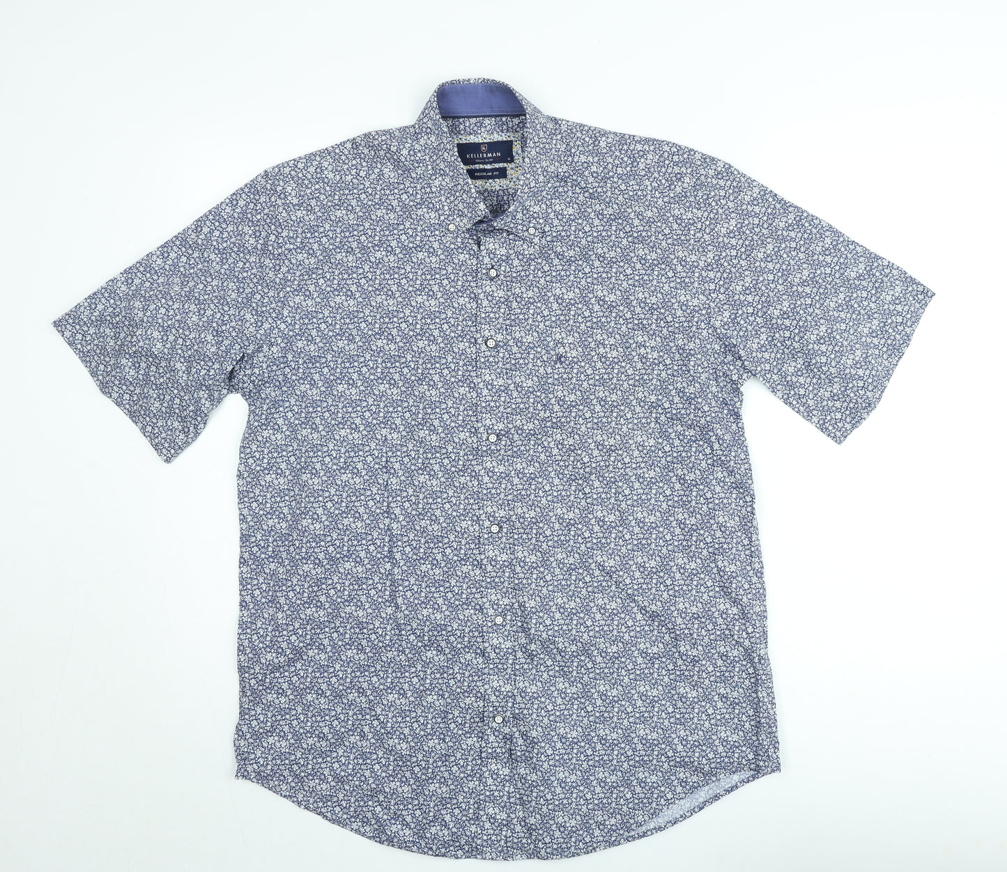 Kellerman Men's Blue Floral Regular Fit Short Sleeve Button-Up Shirt Size M