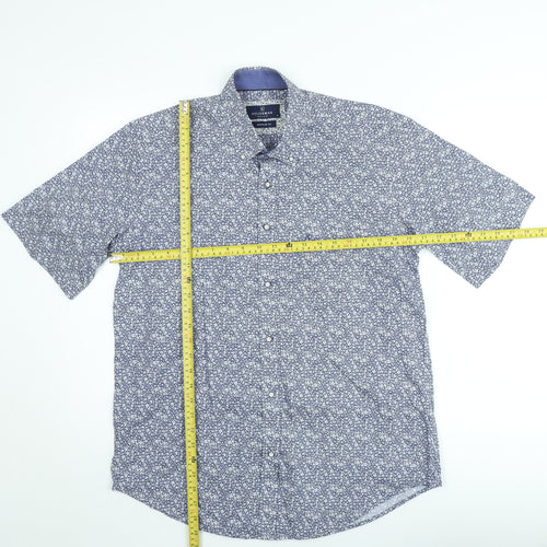 Kellerman Men's Blue Floral Regular Fit Short Sleeve Button-Up Shirt Size M