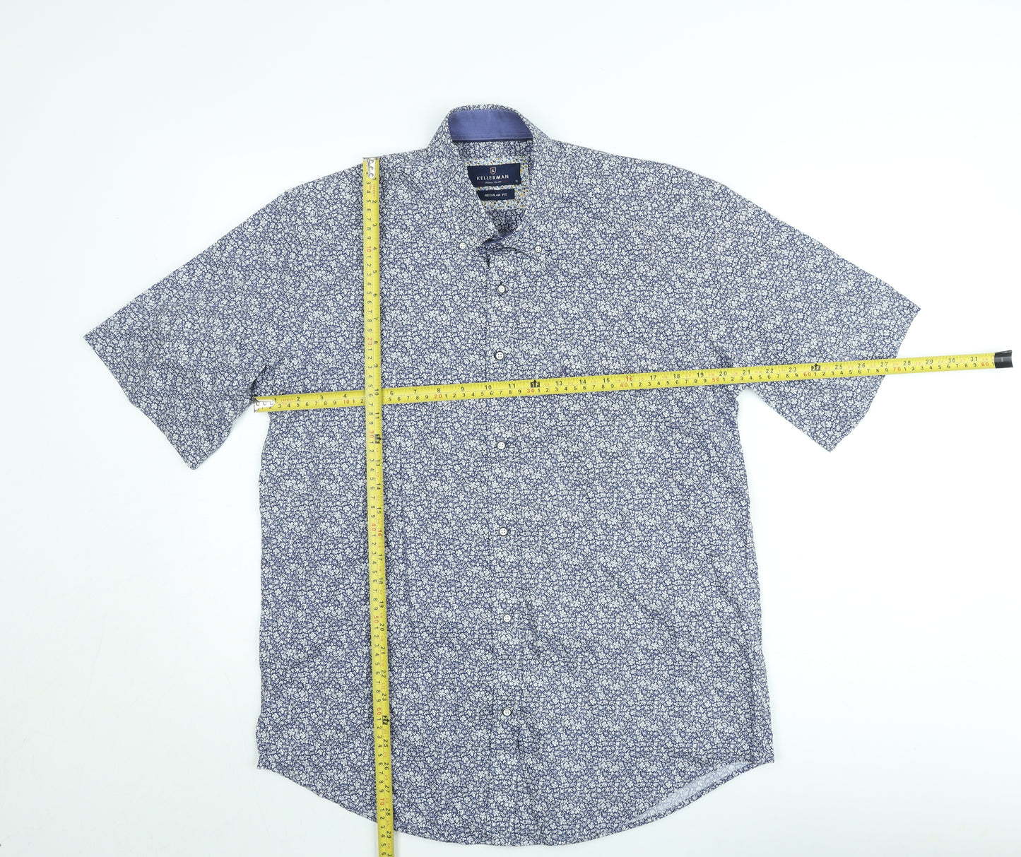 Kellerman Men's Blue Floral Regular Fit Short Sleeve Button-Up Shirt Size M
