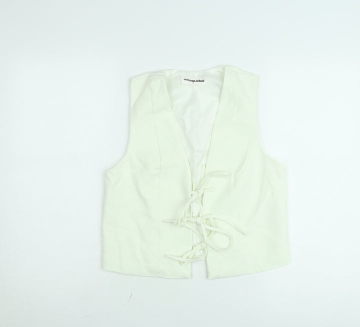 Missguided Women’s Ivory Cropped Lace Up Sleeveless Blouse Size S