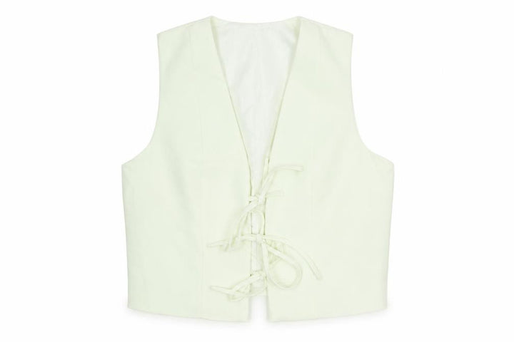 Missguided Women’s Ivory Cropped Lace Up Sleeveless Blouse Size S