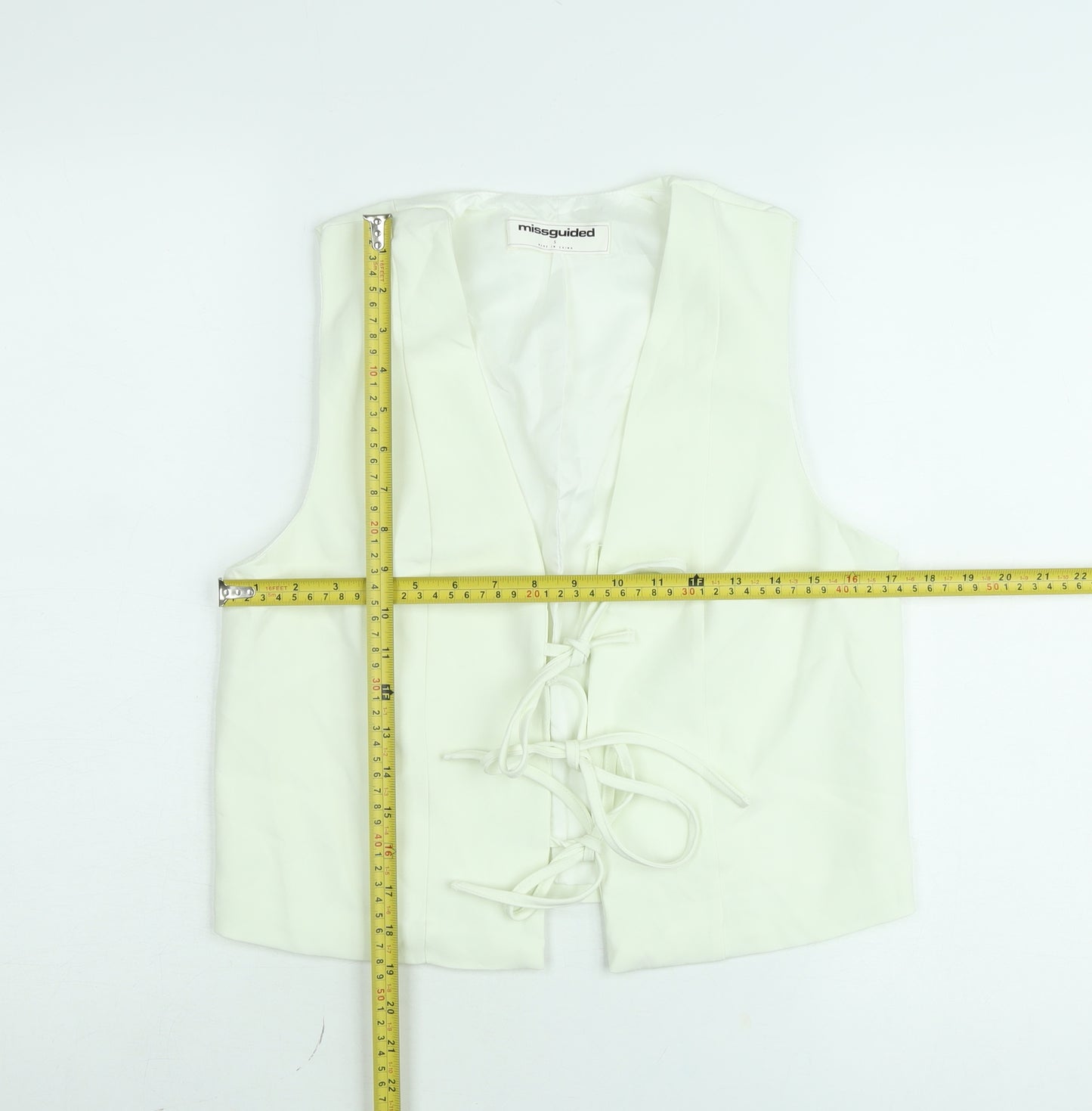 Missguided Women’s Ivory Cropped Lace Up Sleeveless Blouse Size S