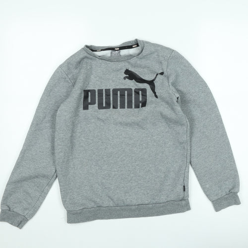 Puma Boys Grey Logo Fleece Sweatshirt 13-14 Years Pullover Crew Neck