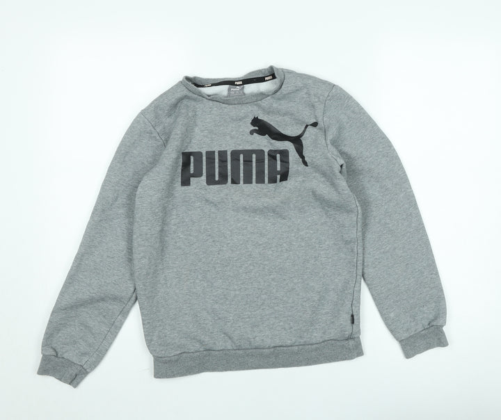 Puma Boys Grey Logo Fleece Sweatshirt 13-14 Years Pullover Crew Neck