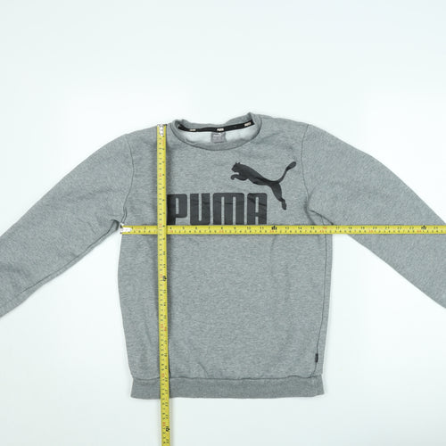 Puma Boys Grey Logo Fleece Sweatshirt 13-14 Years Pullover Crew Neck