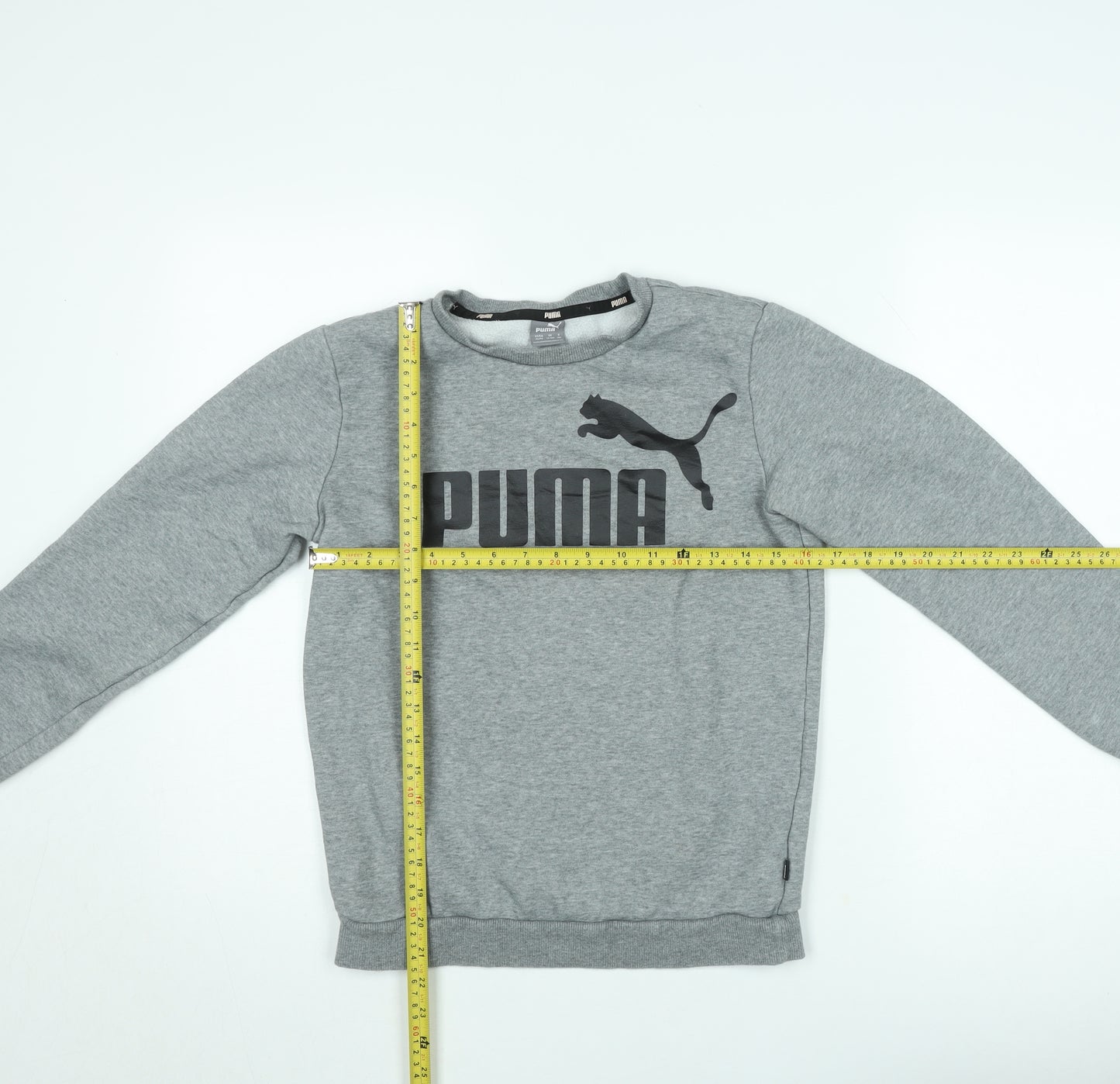 Puma Boys Grey Logo Fleece Sweatshirt 13-14 Years Pullover Crew Neck