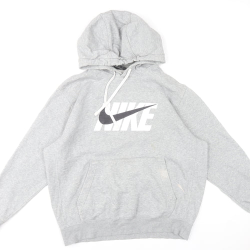 Nike Mens Grey Pullover Hoodie L Sports Graphic Fleece Sweatshirt