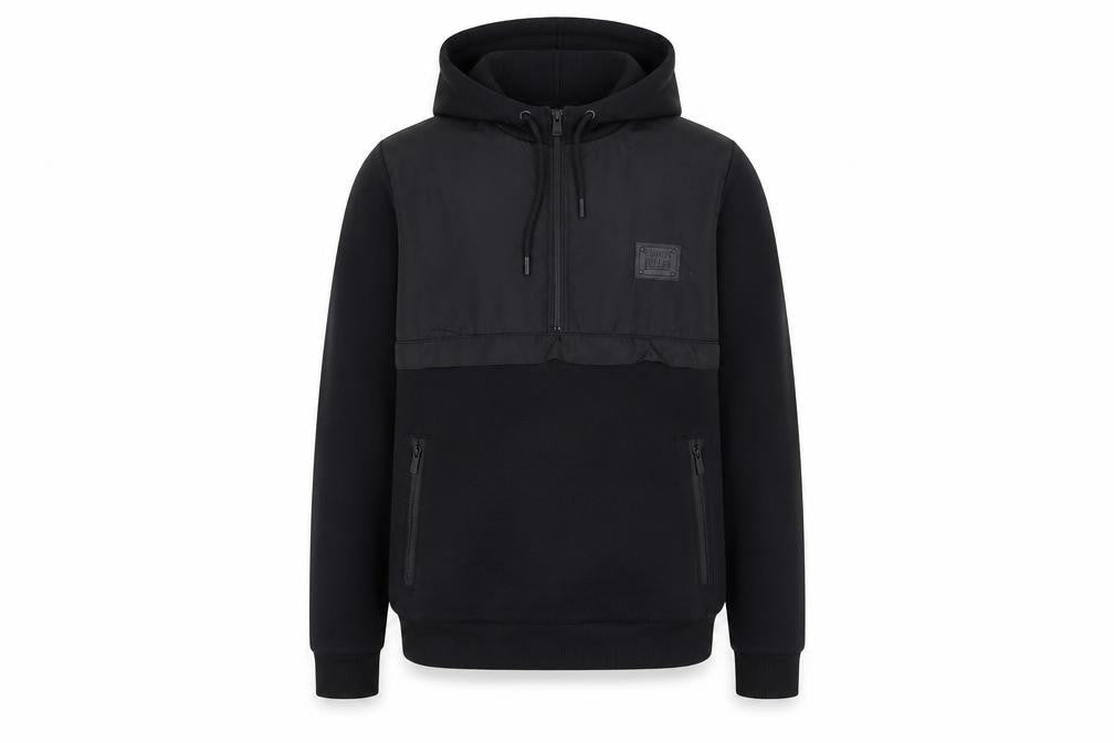 Front view of Supply & Demand Men's Black XS Pullover Hoodie with Zip Pockets