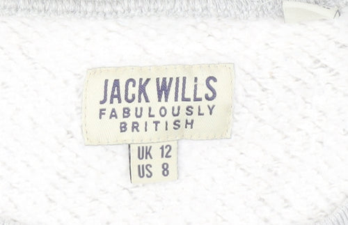 Jack Wills Women’s Grey Sweatshirt UK 12 Cotton Blend Crew Neck