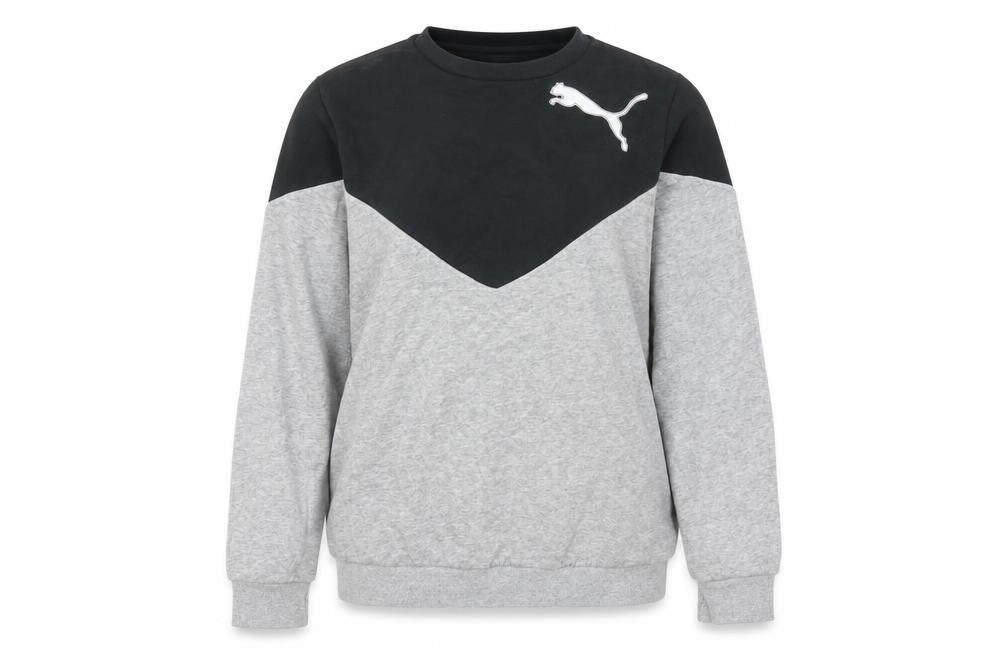 Front view of Puma women’s grey & black pullover sweatshirt, size UK 10, cotton blend