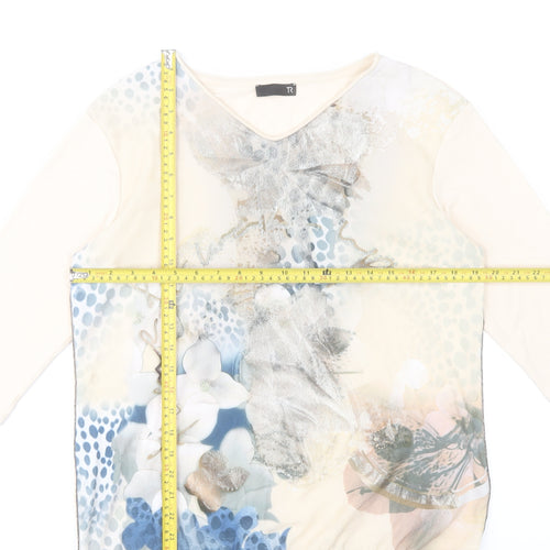 TR Women's Beige Floral V-Neck 3/4 Sleeve T-Shirt Size 14