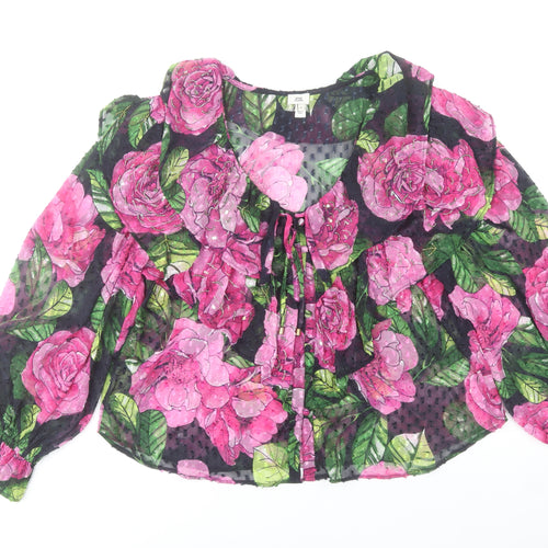 River Island Womens Multicoloured Floral Ruffle Tunic Blouse Size 16