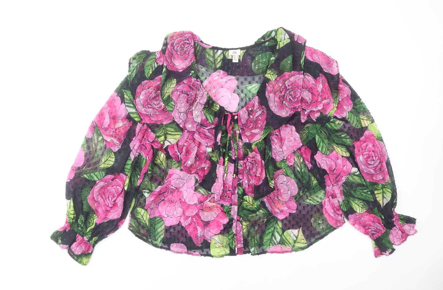 River Island Womens Multicoloured Floral Ruffle Tunic Blouse Size 16