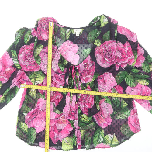 River Island Womens Multicoloured Floral Ruffle Tunic Blouse Size 16