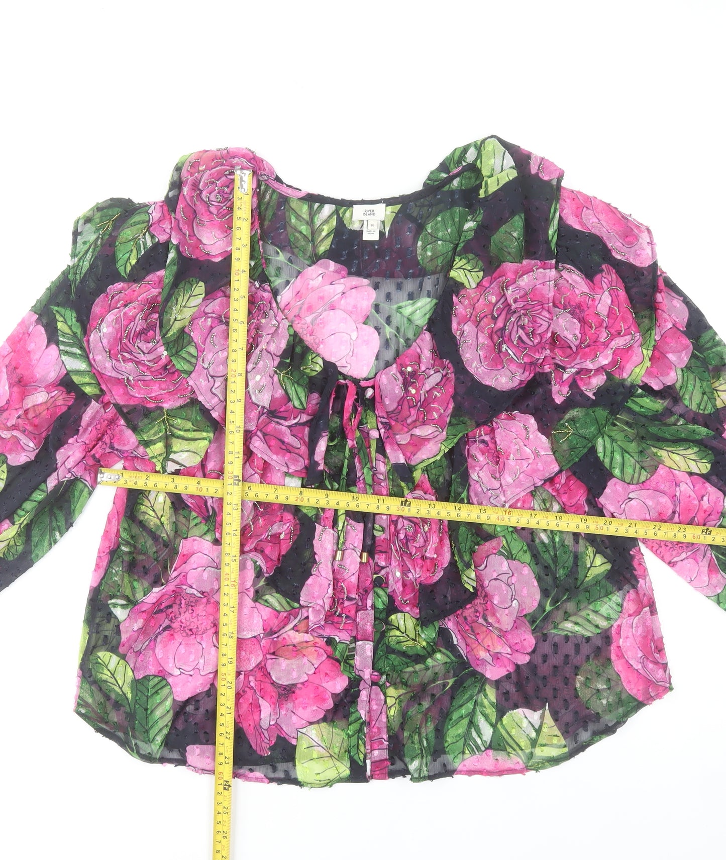 River Island Womens Multicoloured Floral Ruffle Tunic Blouse Size 16