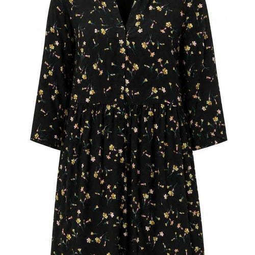 Joules Women Black Floral 3/4 Sleeve Viscose Shirt Dress Size 10