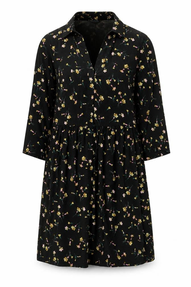Joules Women Black Floral 3/4 Sleeve Viscose Shirt Dress Size 10