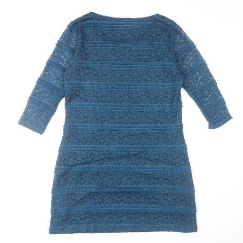 A de T Women Blue Lace Shift Dress 3/4 Sleeve Knee Length