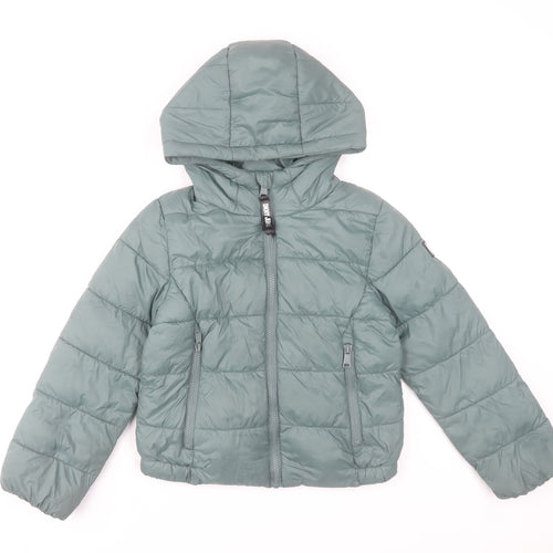 DKNY Boys Green Hooded Puffer Jacket 6 Years Nylon Winter Coat