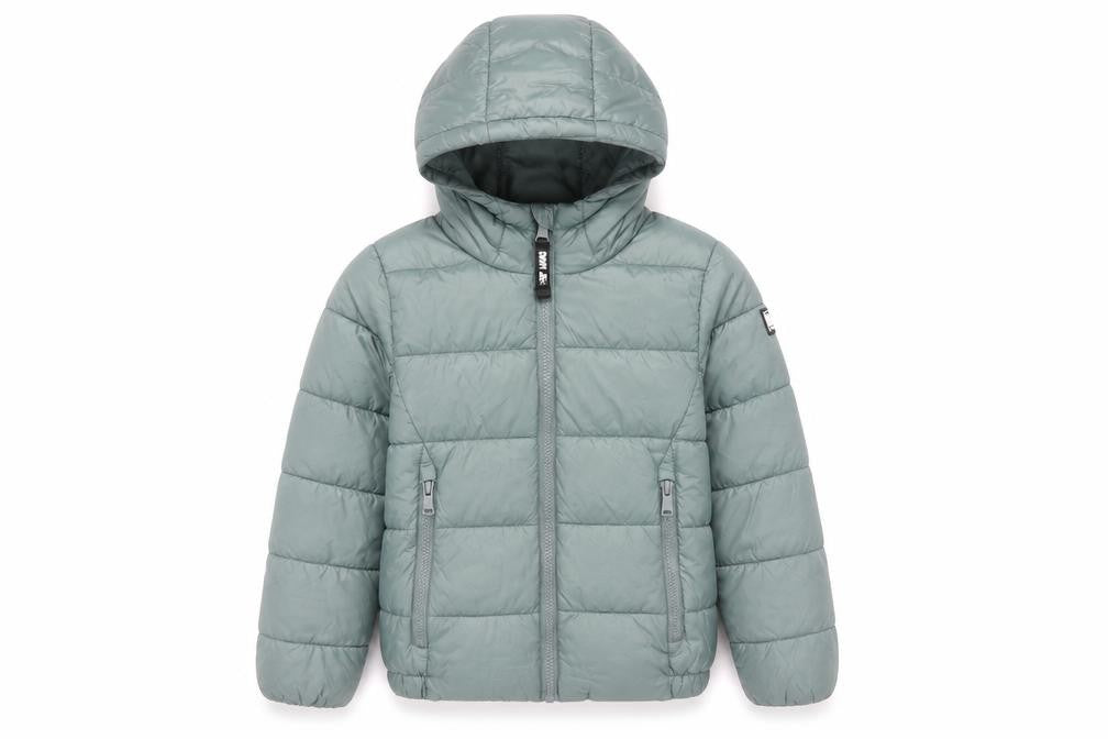 DKNY Boys Green Hooded Puffer Jacket 6 Years Nylon Winter Coat