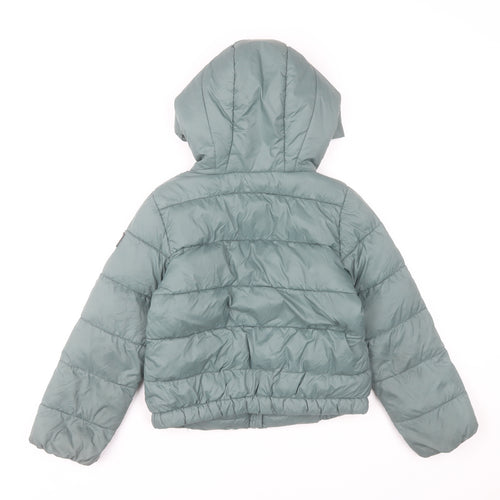 DKNY Boys Green Hooded Puffer Jacket 6 Years Nylon Winter Coat