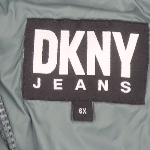 DKNY Boys Green Hooded Puffer Jacket 6 Years Nylon Winter Coat
