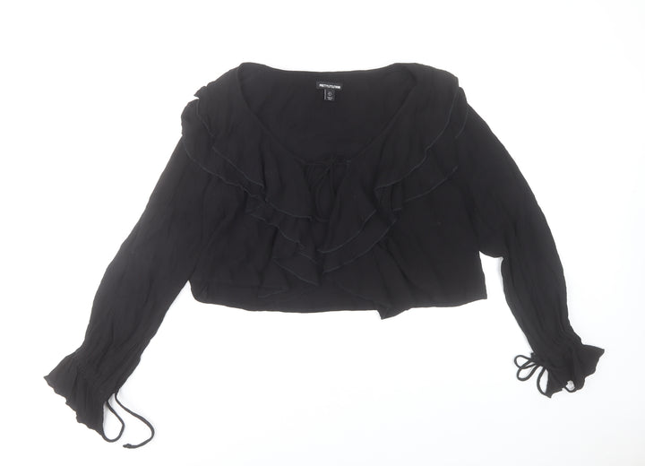 PrettyLittleThing Women's Black Ruffle Long Sleeve Cropped Blouse Size 6