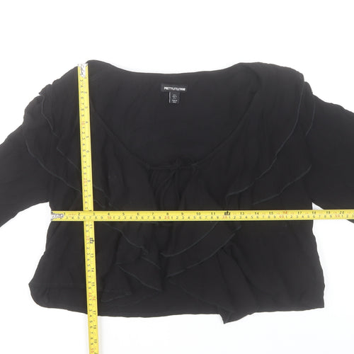 PrettyLittleThing Women's Black Ruffle Long Sleeve Cropped Blouse Size 6