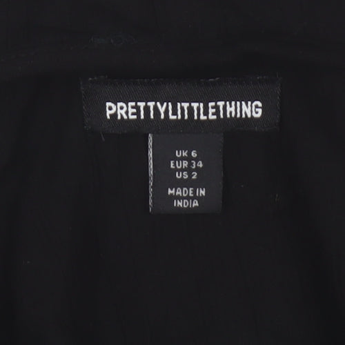 PrettyLittleThing Women's Black Ruffle Long Sleeve Cropped Blouse Size 6