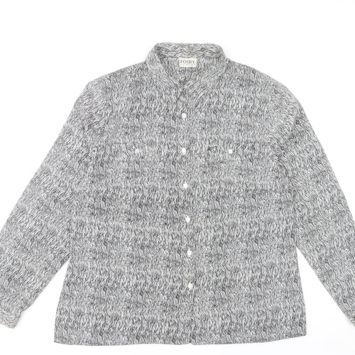 Fosby Women’s Grey Animal Print Button-Up Long Sleeve Shirt Size 16
