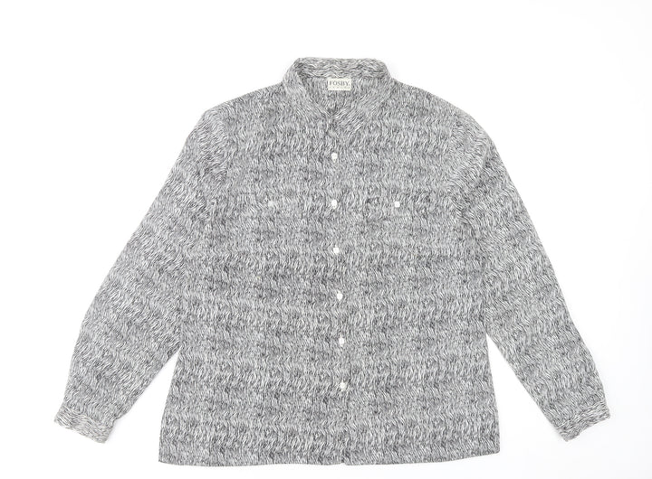 Fosby Women’s Grey Animal Print Button-Up Long Sleeve Shirt Size 16